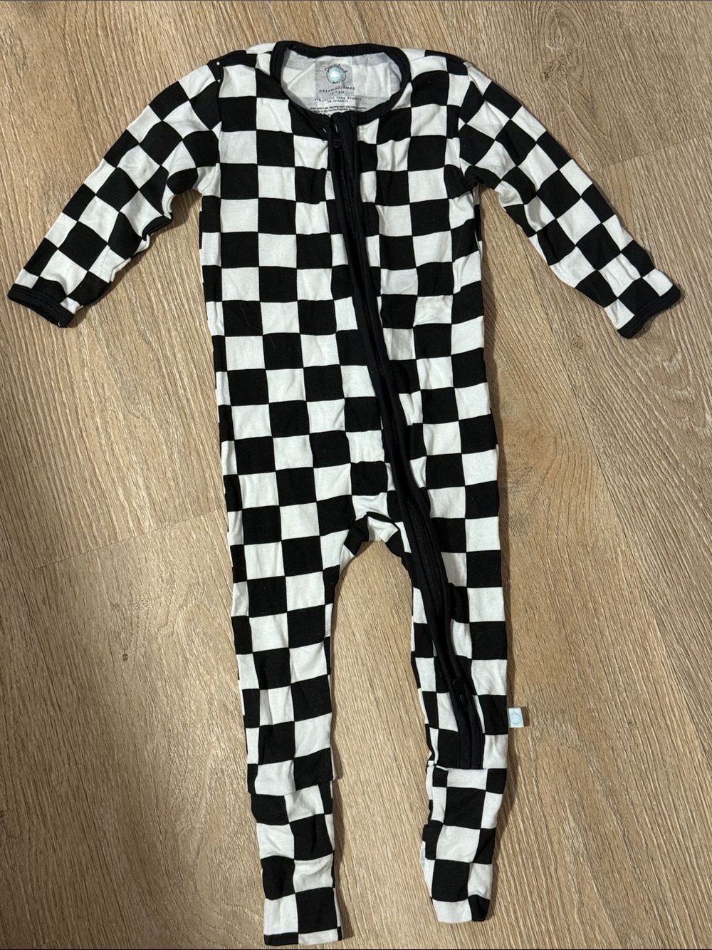 Black & White Checkerboard Kids Footie One-Piece